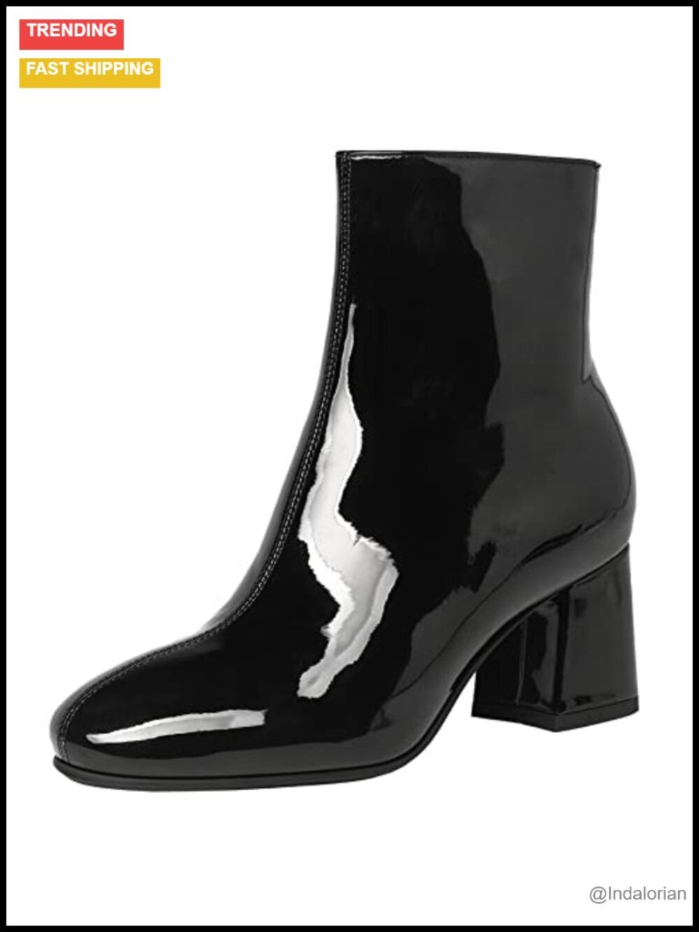 Women's Chunky Heeled Booties Patent Leather Square Toe Ankle Boots Zip Up
